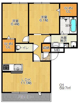 ステラ平野屋(2LDK/3階)の間取り写真