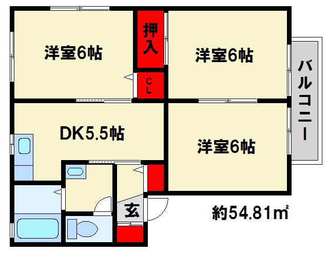 フォレスト20B棟(3DK/2階)の間取り写真