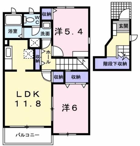 ジュネス(2LDK/2階)の間取り写真