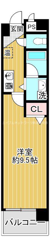 フェリシア東中通(1K/3階)の間取り写真