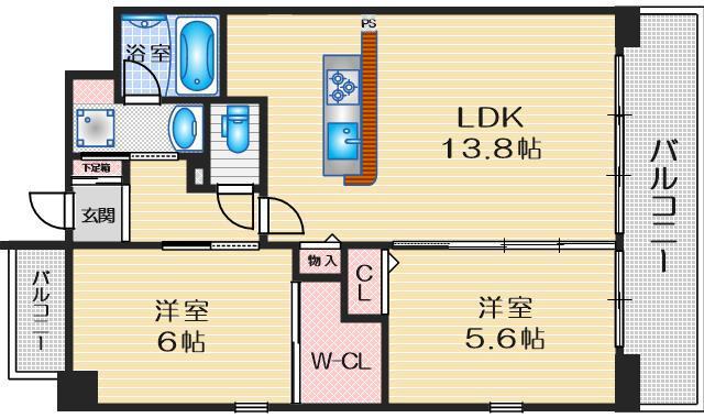 カーサ天神(2LDK/7階)の間取り写真