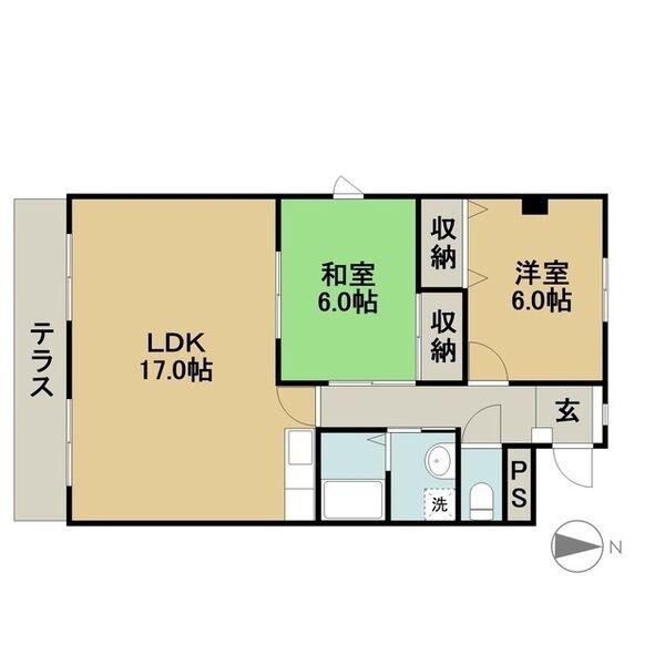 ベルヴュー(2LDK/1階)の間取り写真