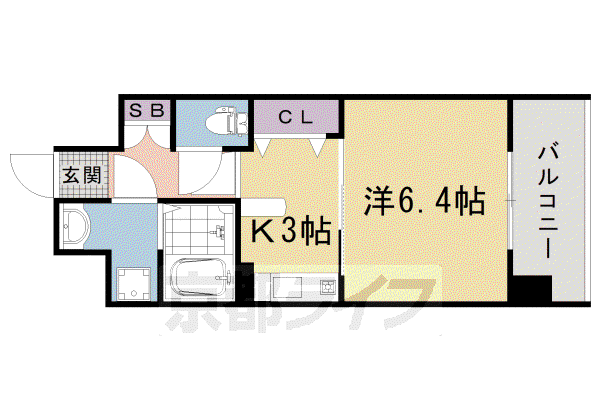 ライジングコート京都西院フロンティア(1K/5階)の間取り写真