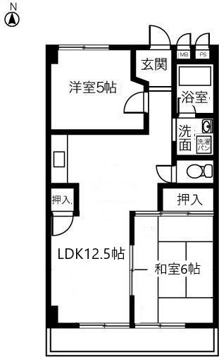 ハイツ北出 B(2LDK/3階)の間取り写真