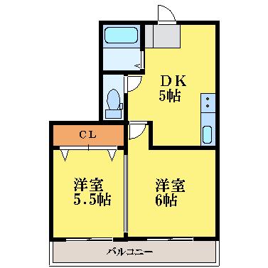 ファミールアキツ(2DK/1階)の間取り写真