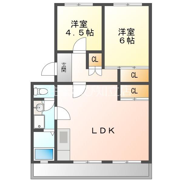 コーポ三立(2LDK/5階)の間取り写真