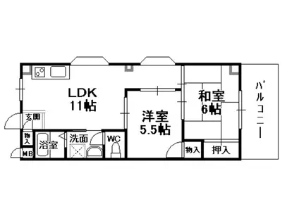 ライフイン宝塚Ⅱ(2LDK/1階)の間取り写真
