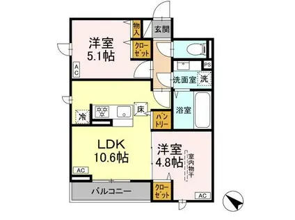 D-ROOM泉崎I(2LDK/1階)の間取り写真