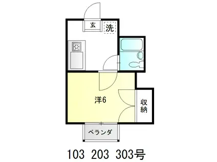 パーソンコート(1K/3階)の間取り写真