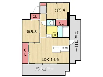 J.FEEL高千穂通(2LDK/4階)の間取り写真