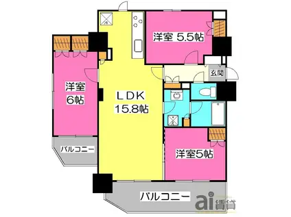 センチュリー新所沢(3LDK/6階)の間取り写真