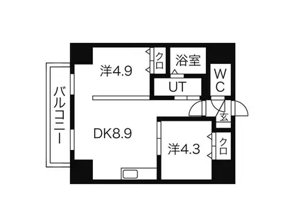 レジデンスタワー札幌(2DK/14階)の間取り写真