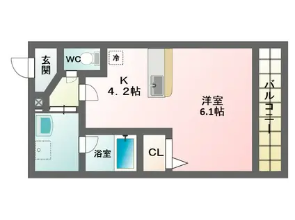 キングスコート桑津(1K/4階)の間取り写真