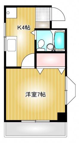 ジュネス沖新(1K/4階)の間取り写真
