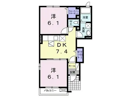 シャロームII(2DK/1階)の間取り写真