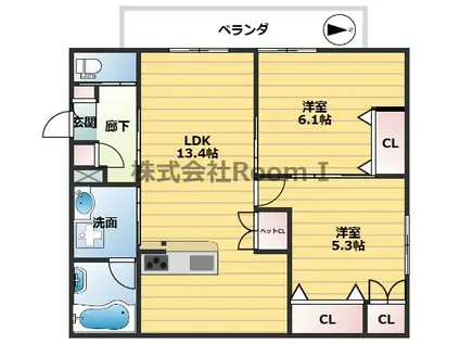 ペット共生・メゾン・ド・ヒロII 旭化成ヘーベルメゾンHEBEL HAU(2LDK/3階)の間取り写真