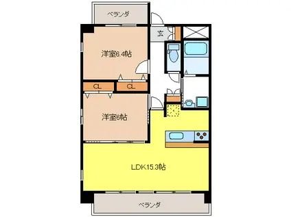 プラム正木北(2LDK/3階)の間取り写真