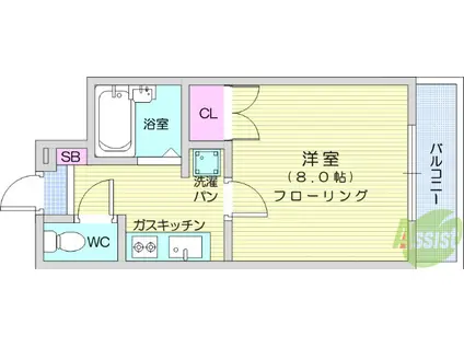 ベルメゾン台原(1K/2階)の間取り写真