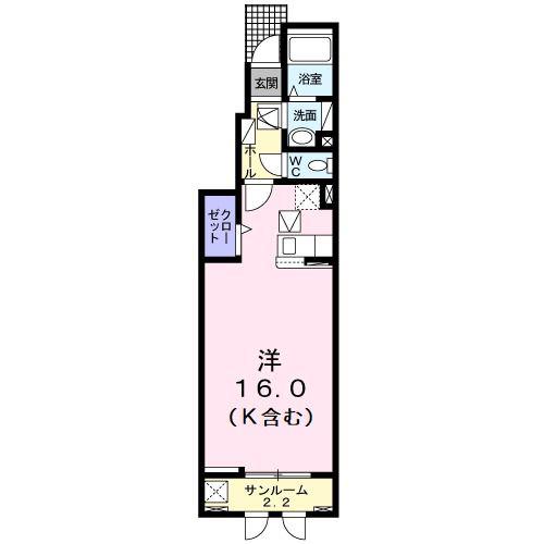 セレーン扇田B(ワンルーム/1階)の間取り写真