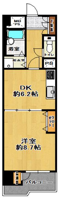 ライオンズマンション清水台(1DK/4階)の間取り写真