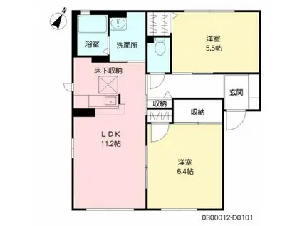 ハーティストN D棟(2LDK/1階)の間取り写真