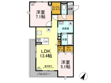 M&S RESIDENCE(2LDK/1階)の間取り写真