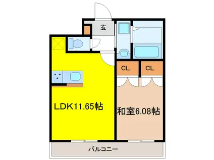 アルティザ仙台花京院(1LDK/2階)の間取り写真