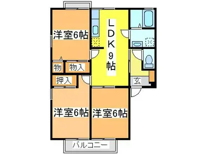 セジュールシゲモリD(3LDK/2階)の間取り写真