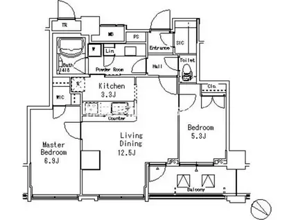 MFPR目黒タワー(2LDK/18階)の間取り写真