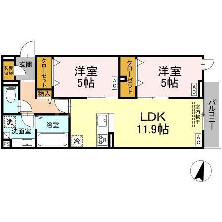 セレスティア江戸川II(2LDK/2階)の間取り写真