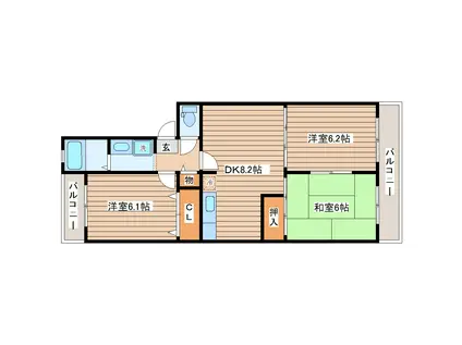 シャローネ星(3DK/2階)の間取り写真