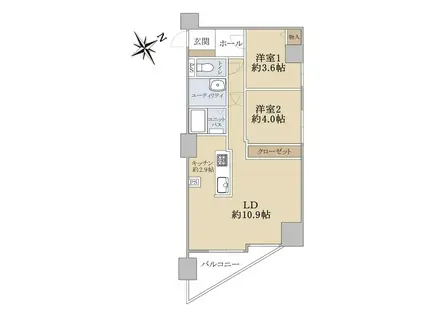 セザール琴似二条(2LDK/4階)の間取り写真