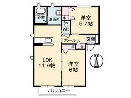 アットホーム原II B棟(2LDK/1階)の間取り写真