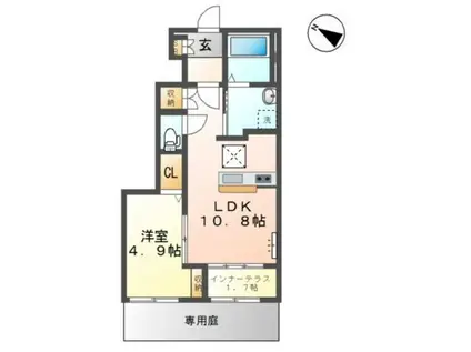 フルール伊都(1LDK/1階)の間取り写真