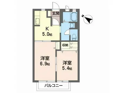 ベルハイム参番館A(2K/1階)の間取り写真