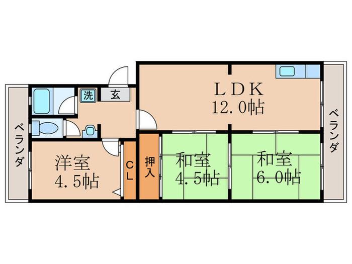 メゾン勧修(3LDK/4階)の間取り写真