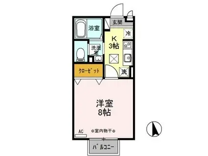 セジュール・ソシアB棟(1K/1階)の間取り写真