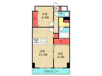 GRANEBIS(2LDK/3階)の間取り写真
