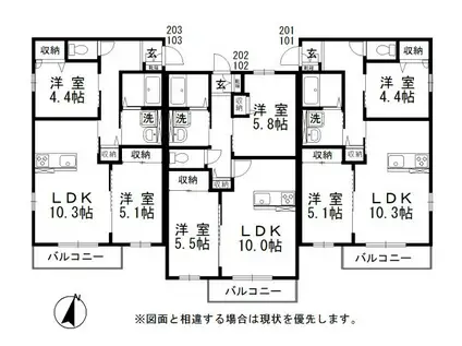 ウィズハイムMIYUKI II(2LDK/1階)の間取り写真