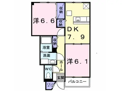 グランソレイユ(2DK/1階)の間取り写真