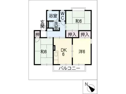 ピロティーB(3DK/1階)の間取り写真