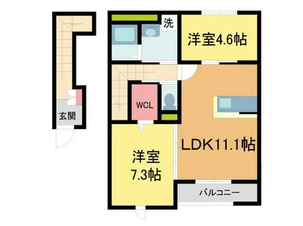 西宮市甲子園町(2LDK/2階)の間取り写真