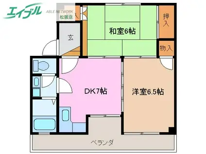 レーベンハイツ中部(2DK/2階)の間取り写真