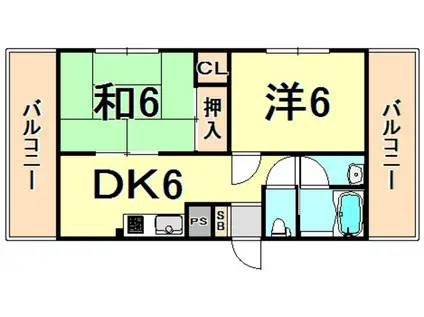 トレンディ立花(2DK/5階)の間取り写真