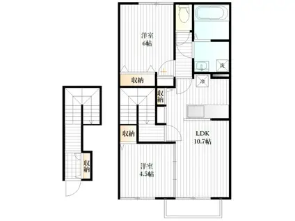 シャノワール柏木(2LDK/2階)の間取り写真