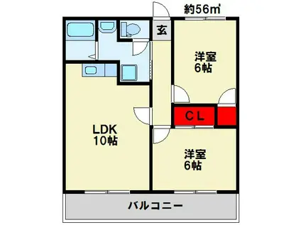 ロアンジュ下曽根(2LDK/3階)の間取り写真