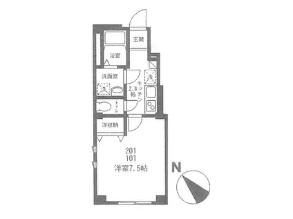 ハックベリー グレイス(1K/2階)の間取り写真