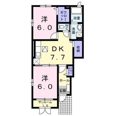 I・TI棟(2DK/1階)の間取り写真
