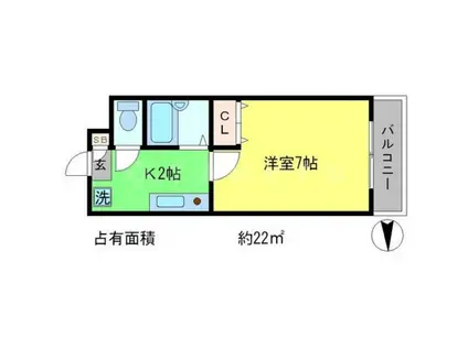 シューパレス(1K/2階)の間取り写真