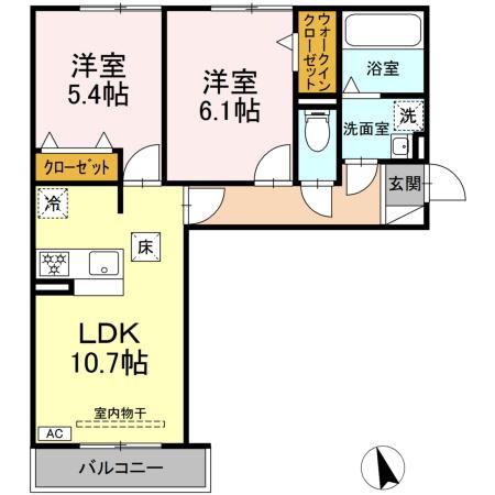 D-ROOM蘇原村雨町A棟(2LDK/1階)の間取り写真